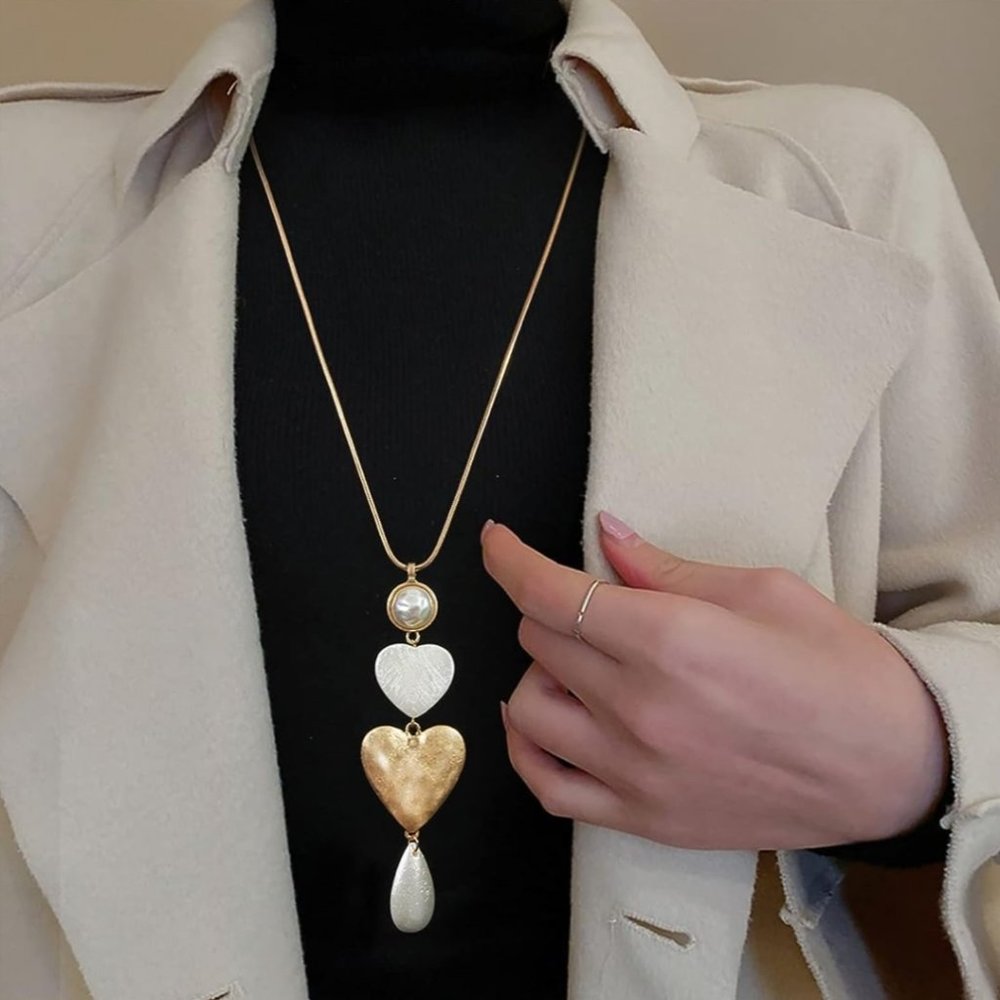 Heart-Shaped Bohemian Solid Long Multi-Layer Sweater Necklace Multi Color Matte